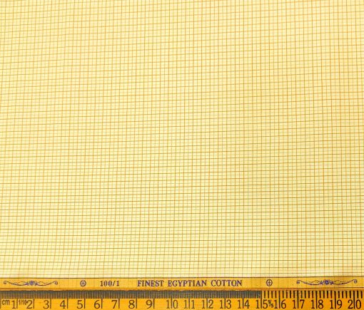 Soktas Men's Giza Cotton Checks 2 Meter Unstitched Shirting Fabric (Yellow)