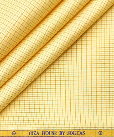 Soktas Men's Giza Cotton Checks 2 Meter Unstitched Shirting Fabric (Yellow)