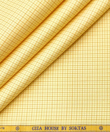 Soktas Men's Giza Cotton Checks 2 Meter Unstitched Shirting Fabric (Yellow)