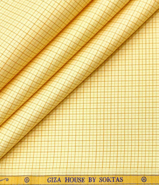 Soktas Men's Giza Cotton Checks 2 Meter Unstitched Shirting Fabric (Yellow)