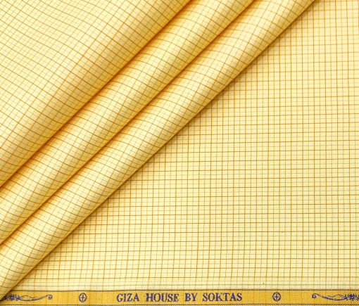 Soktas Men's Giza Cotton Checks 2 Meter Unstitched Shirting Fabric (Yellow)