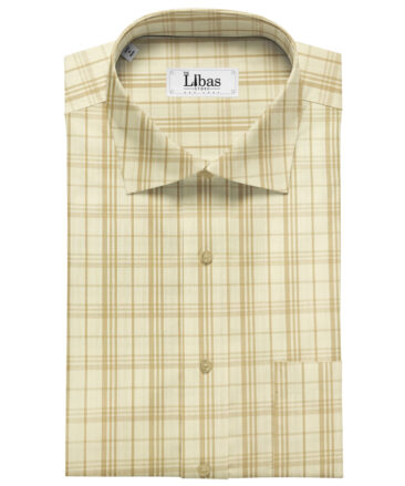 Soktas Men's Cotton Checks 2 Meter Unstitched Shirting Fabric (Cream & Brown)