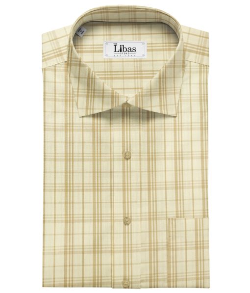 Soktas Men's Cotton Checks 2 Meter Unstitched Shirting Fabric (Cream & Brown)