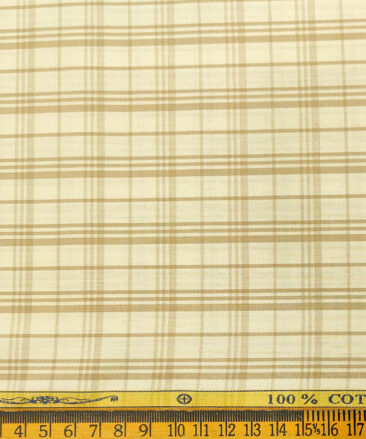 Soktas Men's Cotton Checks 2 Meter Unstitched Shirting Fabric (Cream & Brown)