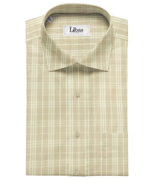 Soktas Men's Cotton Checks 2 Meter Unstitched Shirting Fabric (Oat Beige)