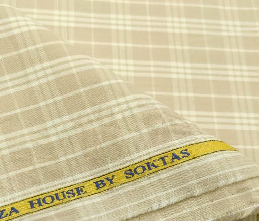 Soktas Men's Cotton Checks 2 Meter Unstitched Shirting Fabric (Oat Beige)