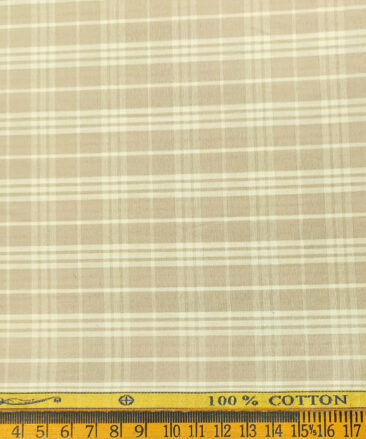 Soktas Men's Cotton Checks 2 Meter Unstitched Shirting Fabric (Oat Beige)