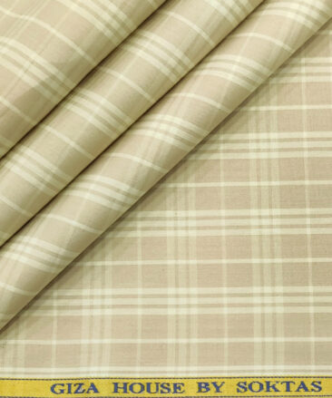 Soktas Men's Cotton Checks 2 Meter Unstitched Shirting Fabric (Oat Beige)