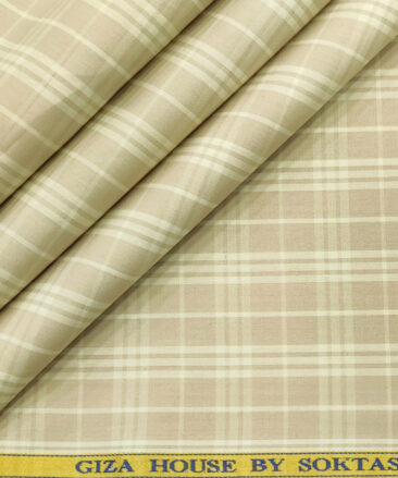 Soktas Men's Cotton Checks 2 Meter Unstitched Shirting Fabric (Oat Beige)