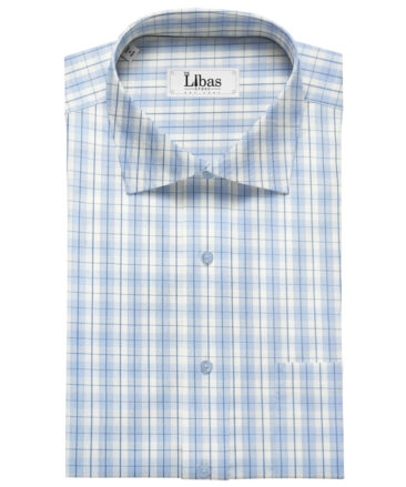 Soktas Men's Cotton Checks 2 Meter Unstitched Shirting Fabric (White & Blue)