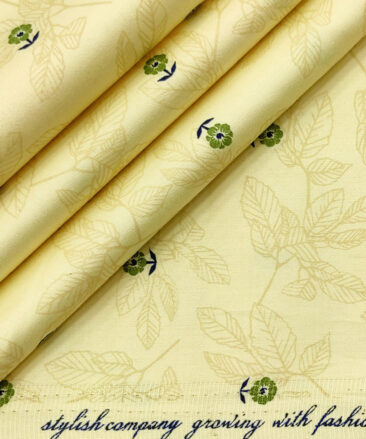 Solino Men's Cotton Printed 2.25 Meter Unstitched Shirting Fabric (Daffodil Yellow)