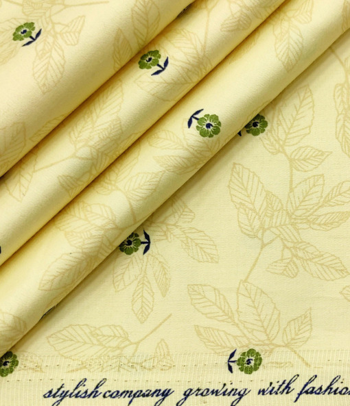 Solino Men's Cotton Printed 2.25 Meter Unstitched Shirting Fabric (Daffodil Yellow)