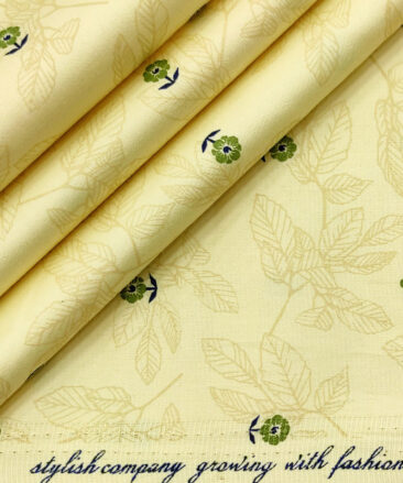 Solino Men's Cotton Printed 2.25 Meter Unstitched Shirting Fabric (Daffodil Yellow)