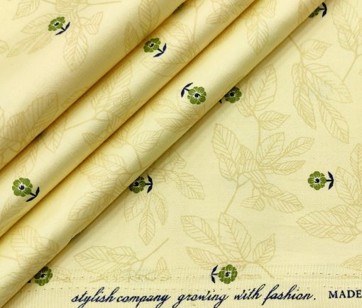 Solino Men's Cotton Printed 2.25 Meter Unstitched Shirting Fabric (Daffodil Yellow)