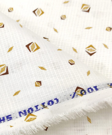 Solino Men's Cotton Printed 2.25 Meter Unstitched Shirting Fabric (White & Brown)