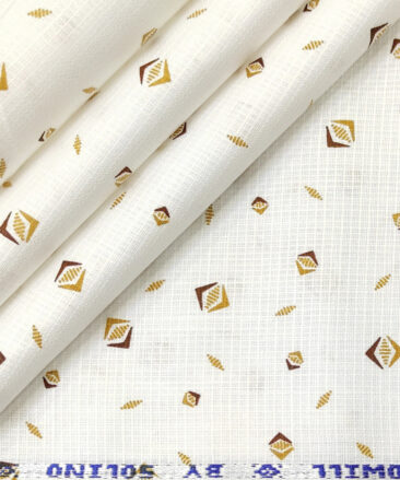 Solino Men's Cotton Printed 2.25 Meter Unstitched Shirting Fabric (White & Brown)