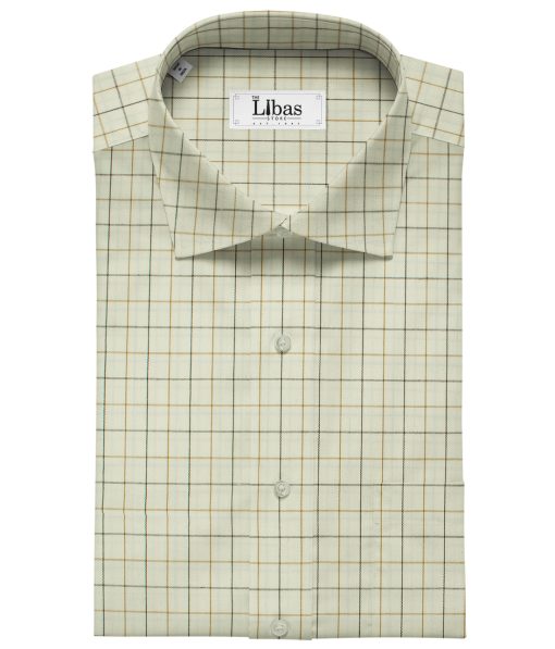 Arvind Men's Cotton Checks Unstitched Shirting Fabric (Cream)