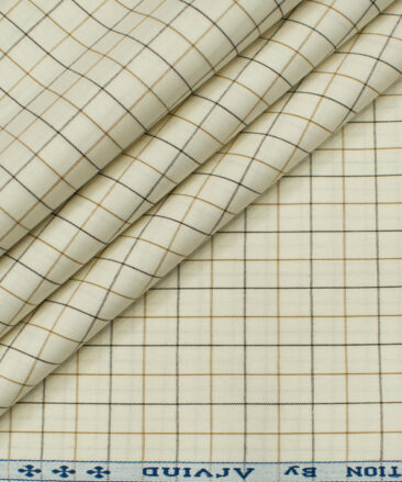 Arvind Men's Cotton Checks Unstitched Shirting Fabric (Cream)