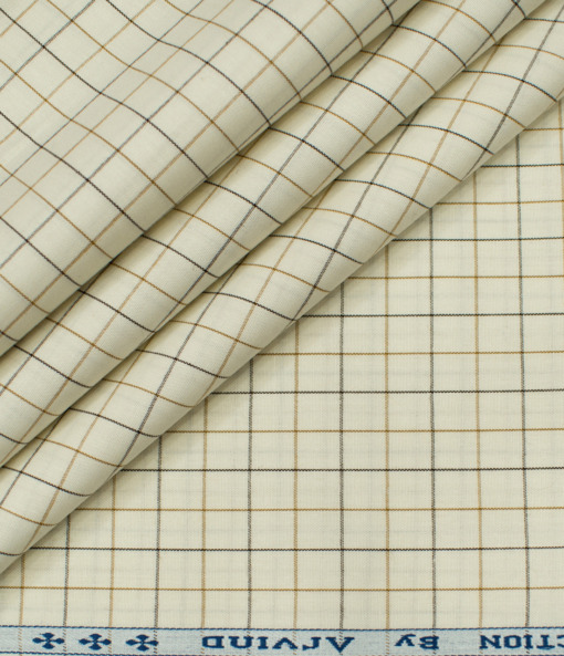 Arvind Men's Cotton Checks Unstitched Shirting Fabric (Cream)