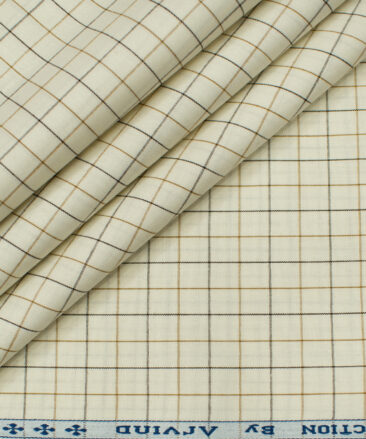 Arvind Men's Cotton Checks Unstitched Shirting Fabric (Cream)