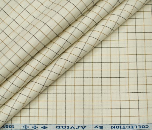 Arvind Men's Cotton Checks Unstitched Shirting Fabric (Cream)