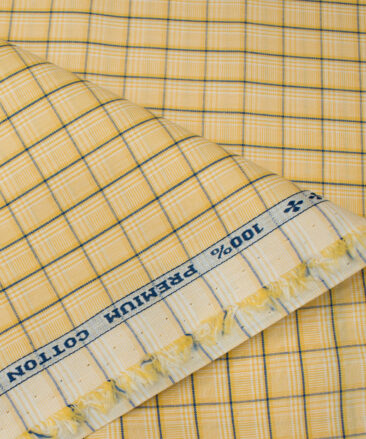 Arvind Men's Cotton Checks Unstitched Shirting Fabric (Honey Yellow)