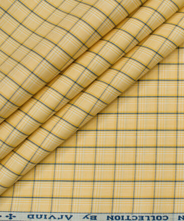 Arvind Men's Cotton Checks Unstitched Shirting Fabric (Honey Yellow)