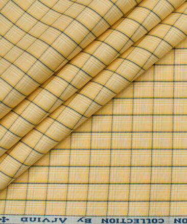 Arvind Men's Cotton Checks Unstitched Shirting Fabric (Honey Yellow)