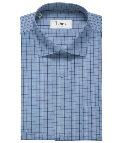 Arvind Men's Cotton Checks Unstitched Shirting Fabric (Light Blue)