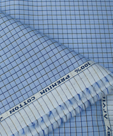 Arvind Men's Cotton Checks Unstitched Shirting Fabric (Light Blue)