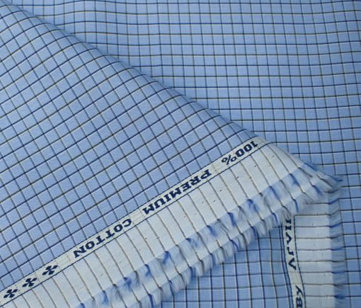 Arvind Men's Cotton Checks Unstitched Shirting Fabric (Light Blue)