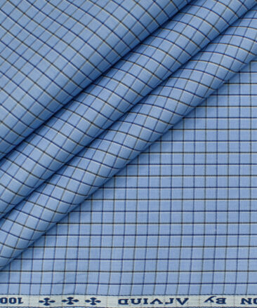 Arvind Men's Cotton Checks Unstitched Shirting Fabric (Light Blue)