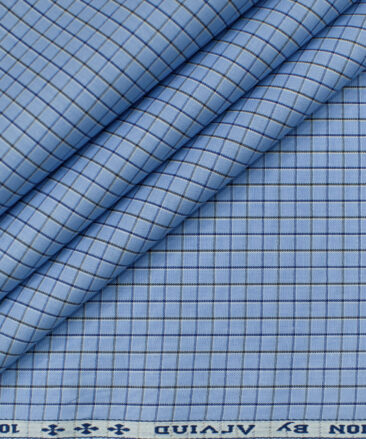 Arvind Men's Cotton Checks Unstitched Shirting Fabric (Light Blue)