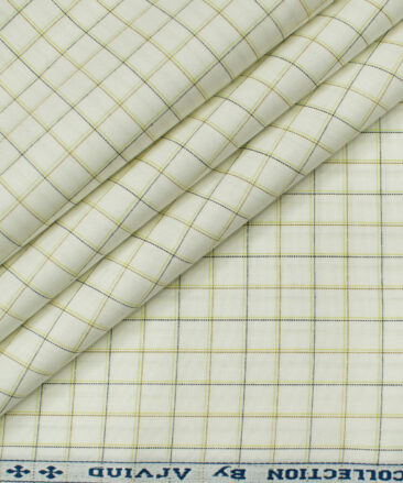 Arvind Men's Cotton Checks Unstitched Shirting Fabric (Milky White)