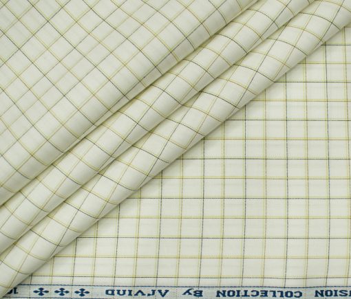 Arvind Men's Cotton Checks Unstitched Shirting Fabric (Milky White)