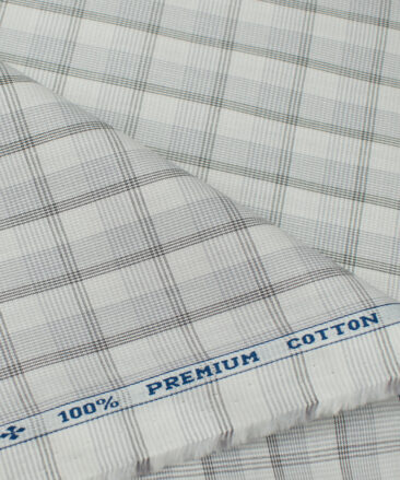 Arvind Men's Cotton Checks Unstitched Shirting Fabric (Milky White)