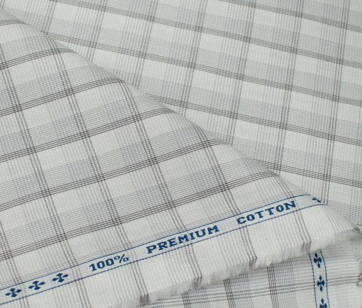 Arvind Men's Cotton Checks Unstitched Shirting Fabric (Milky White)