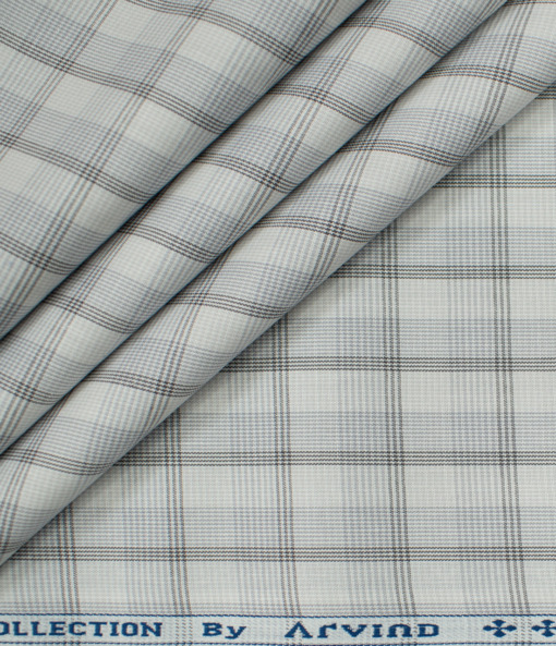 Arvind Men's Cotton Checks Unstitched Shirting Fabric (Milky White)