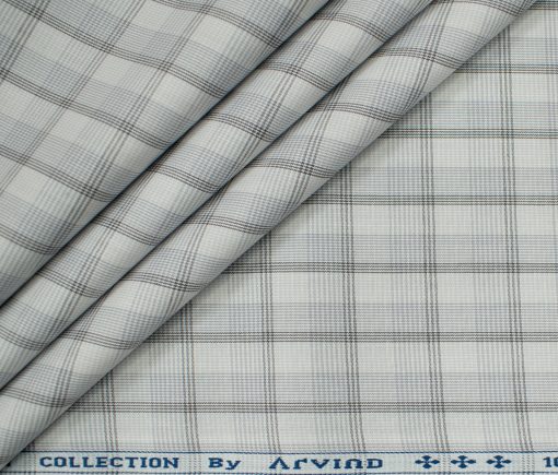 Arvind Men's Cotton Checks Unstitched Shirting Fabric (Milky White)