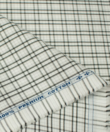 Arvind Men's Cotton Checks Unstitched Shirting Fabric (White)