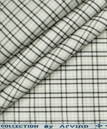 Arvind Men's Cotton Checks Unstitched Shirting Fabric (White)