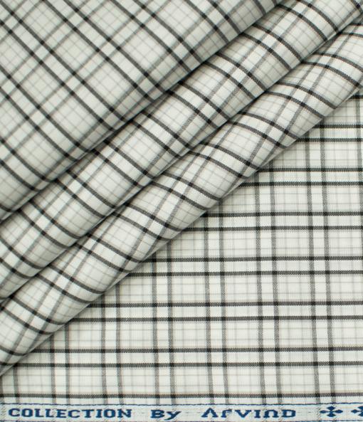 Arvind Men's Cotton Checks Unstitched Shirting Fabric (White)