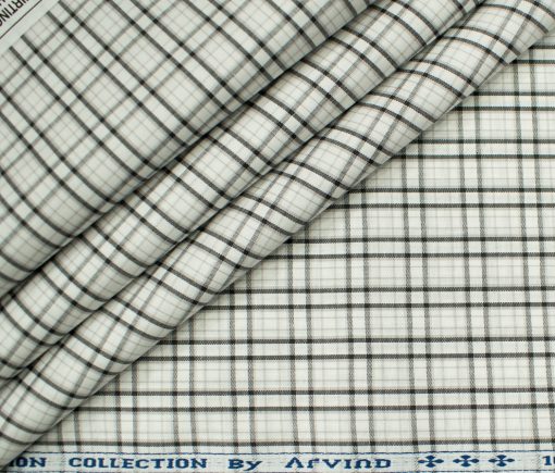 Arvind Men's Cotton Checks Unstitched Shirting Fabric (White)