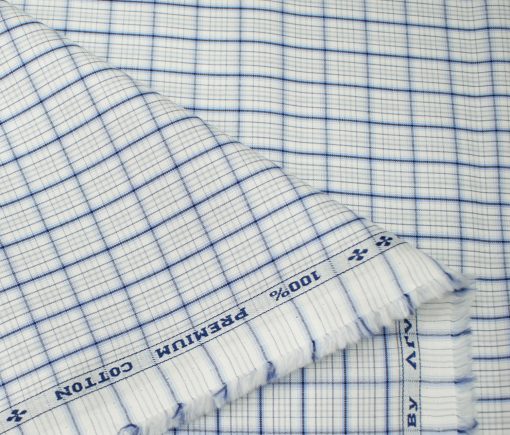 Arvind Men's Cotton Checks Unstitched Shirting Fabric (White)