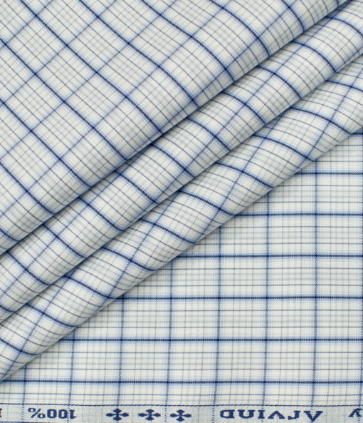 Arvind Men's Cotton Checks Unstitched Shirting Fabric (White)