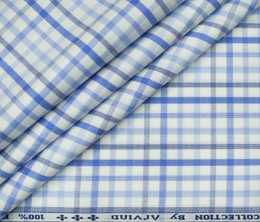 Arvind Men's Cotton Checks Unstitched Shirting Fabric (White)