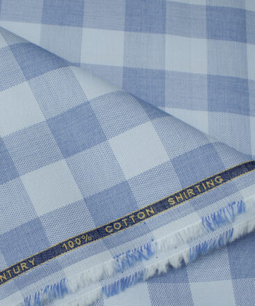 Birla Century Men's Cotton Checks Unstitched Shirting Fabric (Sky Blue )