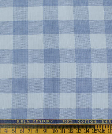 Birla Century Men's Cotton Checks Unstitched Shirting Fabric (Sky Blue )