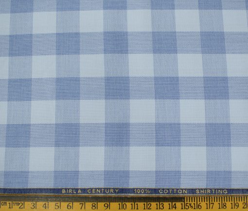 Birla Century Men's Cotton Checks Unstitched Shirting Fabric (Sky Blue )