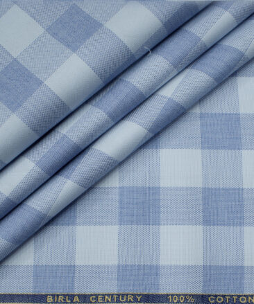 Birla Century Men's Cotton Checks Unstitched Shirting Fabric (Sky Blue )